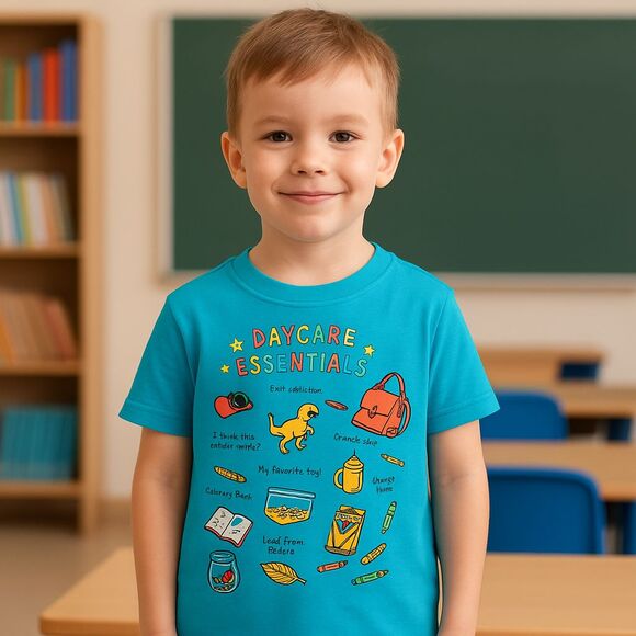 NEW Boys Size 5T "Daycare Essentials" Aqua Shirt dot & ZAZZ Toddler Top Cotton - Picture 1 of 8